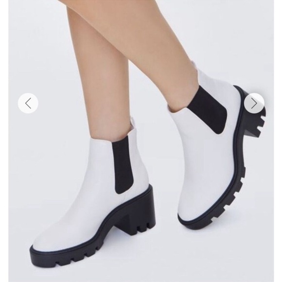 White Chelsea Boots Platform Lug Sole Chunky Heel Ankle Booties - Picture 1 of 10